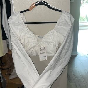 Zara Ruched Poplin Crop Top (NWT)
